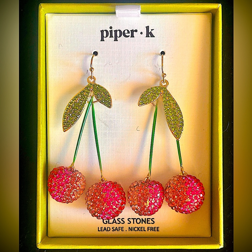 Piper K Cherry Earrings with Glass Stones